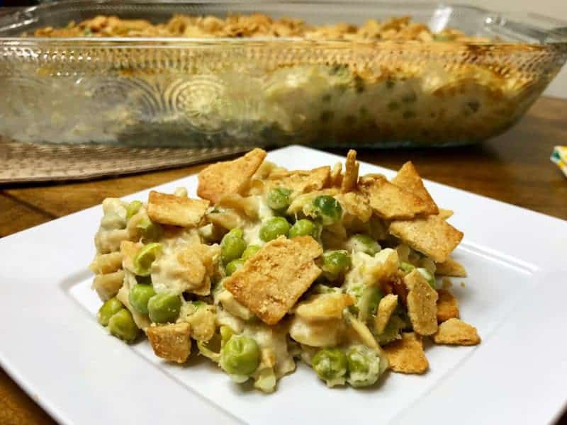 This better for your version of a classic tuna pasta casserole swaps out some of the traditional ingredients for healthier alternatives such as multigrain pasta, low fat cream of mushroom soup, skim milk, reduced fat cheddar cheese, whole grain cracker crumbles, and Mazola Corn oil.
