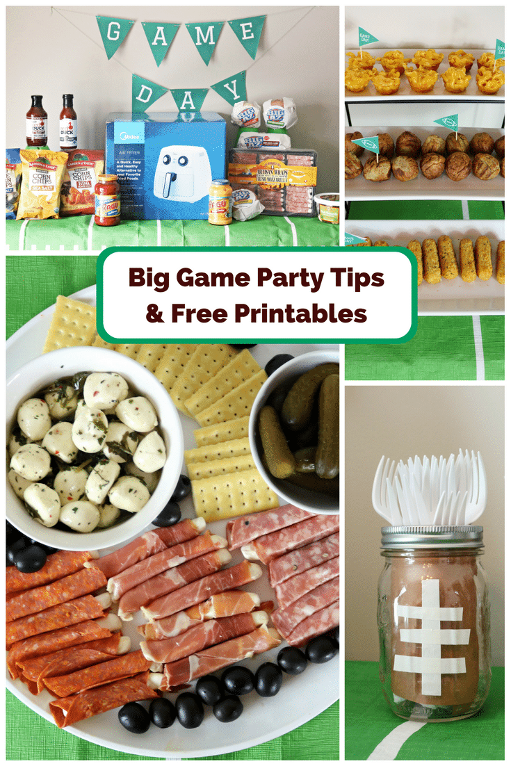 A fun and easy football themed party spread including a recipe for mini mac & cheese cups. Also included are a DIY Game Day banner printable, DIY Game Day toothpick topper printable, and printable football buffet table labels all available for download - for free!