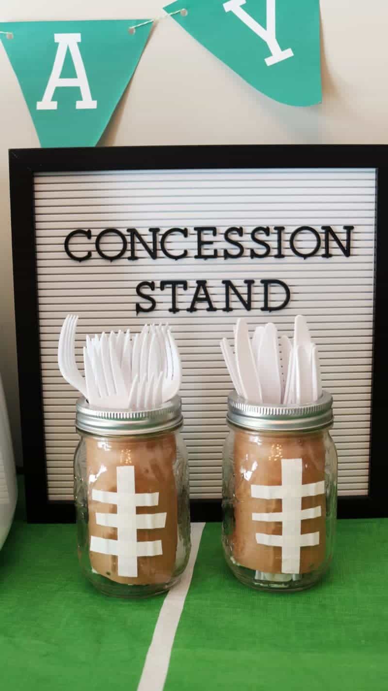 A fun and easy football themed party spread including a recipe for mini mac & cheese cups. Also included are a DIY Game Day banner printable, DIY Game Day toothpick topper printable, and printable football buffet table labels all available for download - for free!