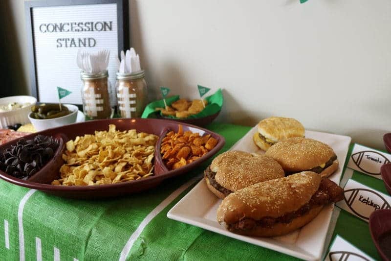 A fun and easy football themed party spread including a recipe for mini mac & cheese cups. Also included are a DIY Game Day banner printable, DIY Game Day toothpick topper printable, and printable football buffet table labels all available for download - for free!