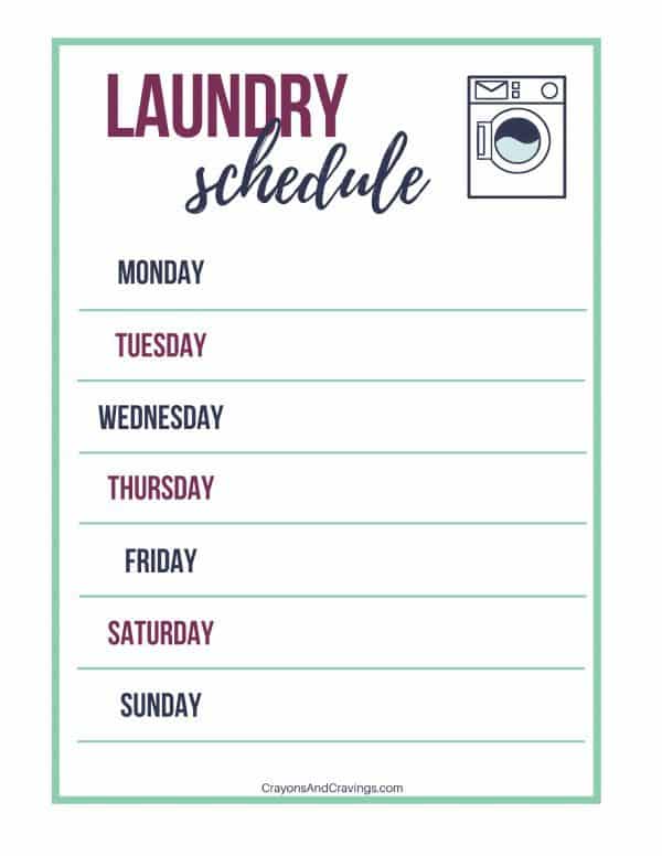 Free printable Laundry Schedule from Crayons and Cravings