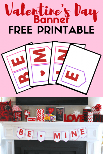 Looking for easy DIY Valentine decor ideas? This "Be Mine" Valentine banner free printable is perfect for hanging across your mantle or wall!