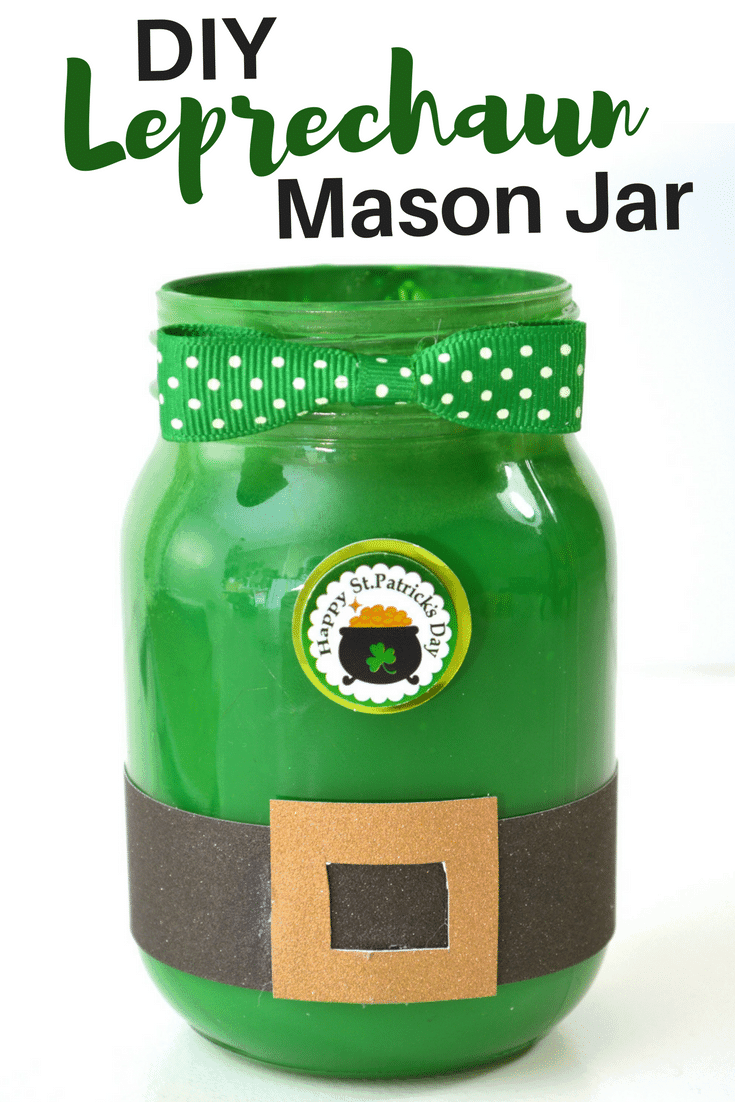 Are you looking for a DIY St. Patrick's Day Decoration idea? This Leprechaun Mason Jar craft is quick and easy to make, and would be perfect as a St. Patrick's Day centerpiece of as a DIY decoration for your St. Patrick's Day party.