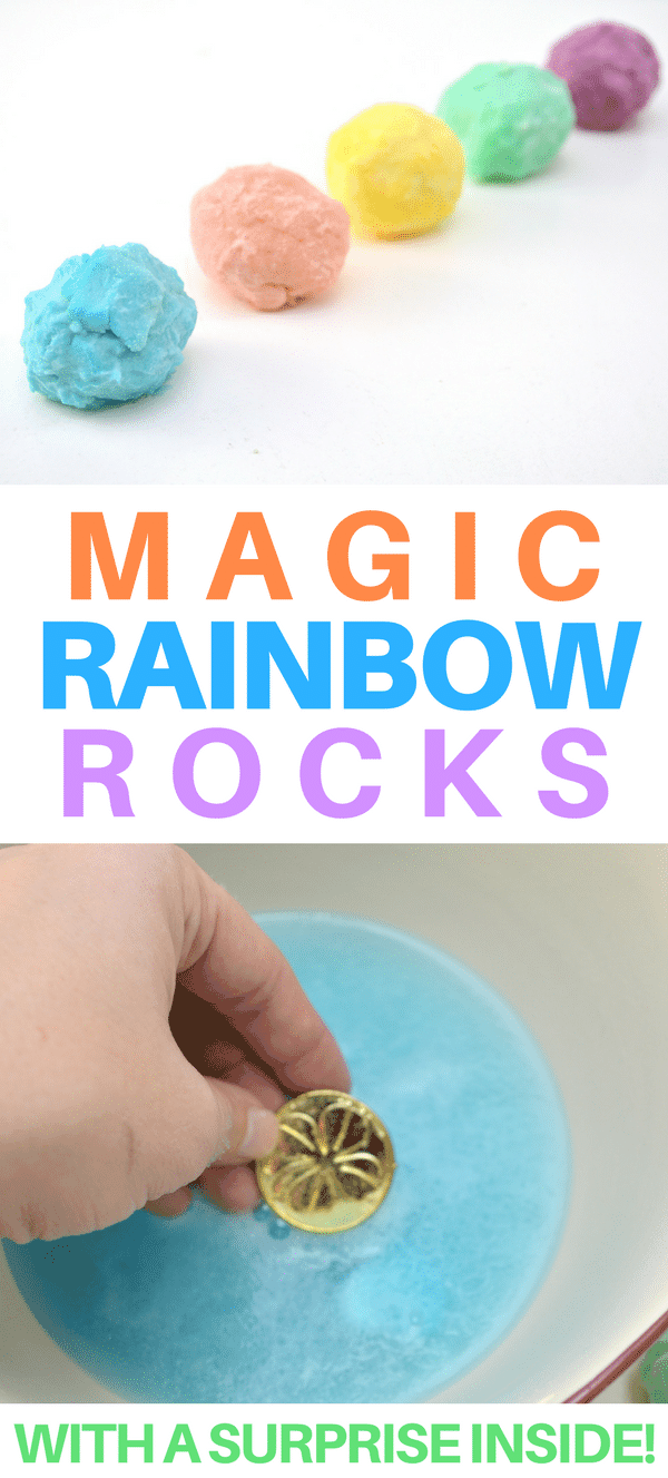 Are you looking for something really fun and exciting to make for your kids? These Magic Rainbow Rocks with a hidden treasure inside will be a huge hit with your little ones. You could even make these with your older kids and then let your younger kids find out what the magic surprise is inside.