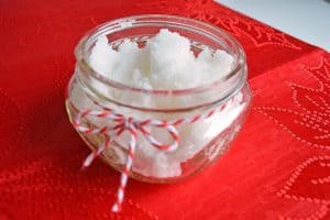 homemade peppermint sugar scrub in glass mason jar