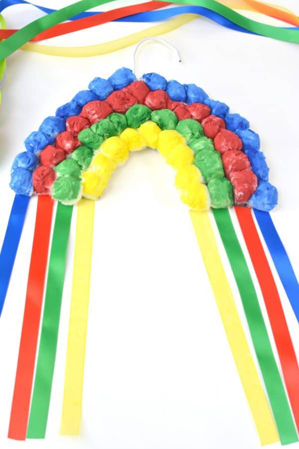 Colorful Hanging Cotton Ball Rainbow Craft for Kids