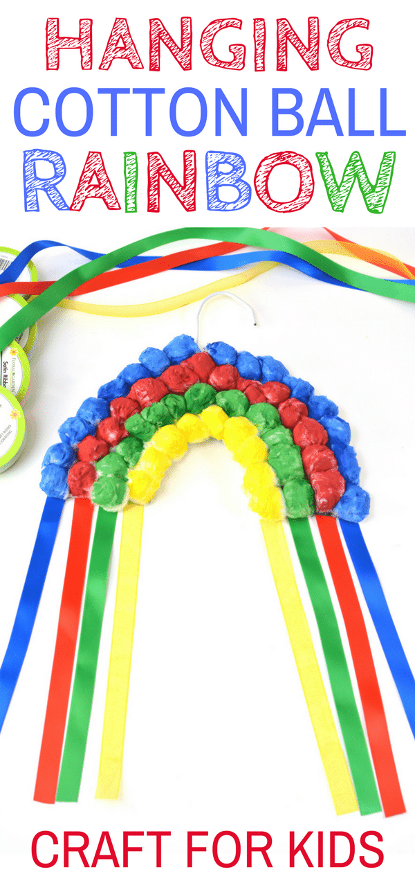 Colorful Hanging Cotton Ball Rainbow Craft for Kids