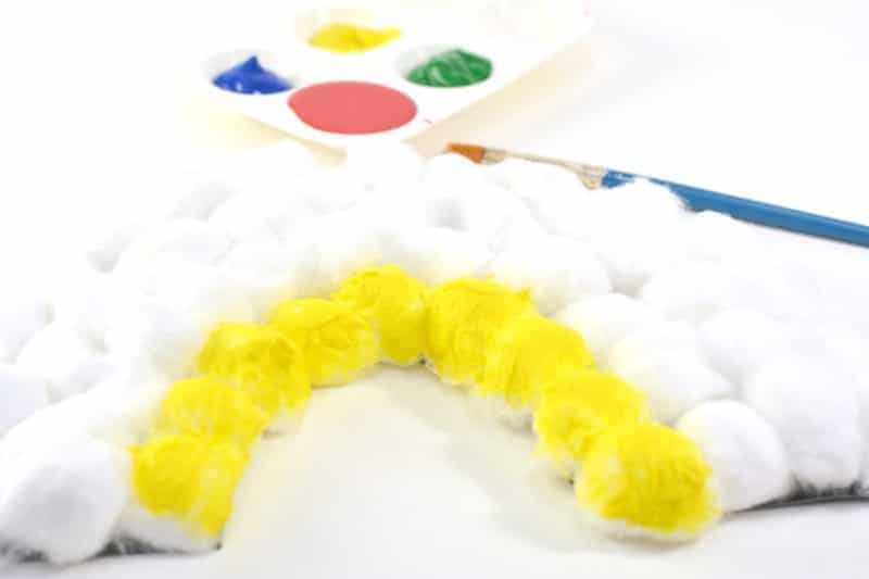 Colorful Hanging Cotton Ball Rainbow Craft for Kids