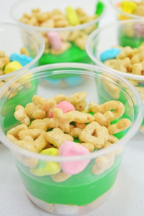 St. Patrick's Day Pudding Parfait Cups with Lucky Charms