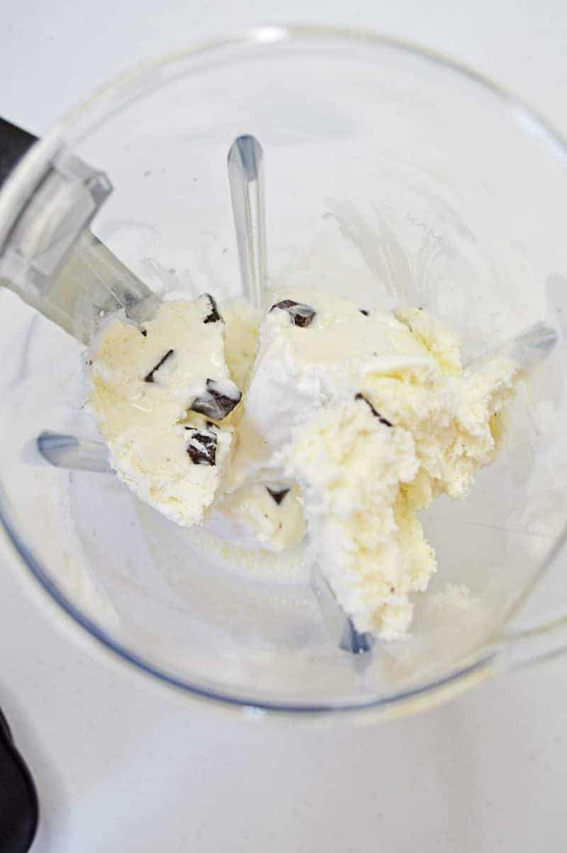 Mint chocolate chip ice cream in blender