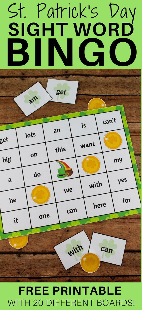 St. Patrick's Day Bingo is a fun and educational kids activity packed with 60 high frequency sight words (aka power words) and perfect to play in the classroom or at home. Download the free printable bingo boards, bingo markers, and flashcards, cut them out, and you will be ready to play the game.