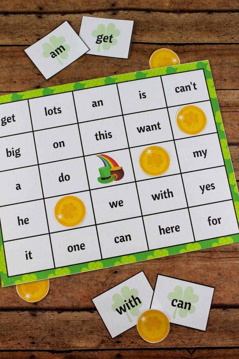 St. Patrick's Day Bingo is a fun and educational kids activity packed with 60 high frequency sight words (aka power words) and perfect to play in the classroom or at home. Download the free printable bingo boards, bingo markers, and flashcards, cut them out, and you will be ready to play the game.