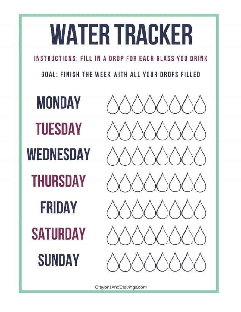 Image of water tracker chart to click on to download the printable PDF file.