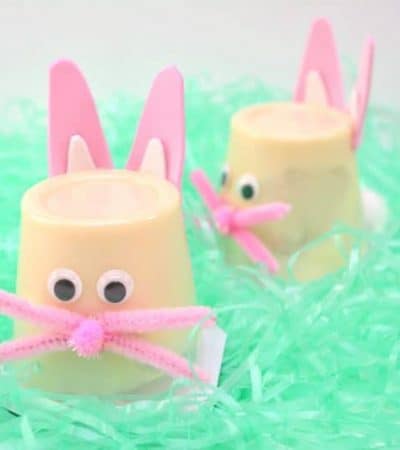 If you’re looking for a cute, simple, inexpensive craft for Easter, these Easter bunny pudding cups are perfect!