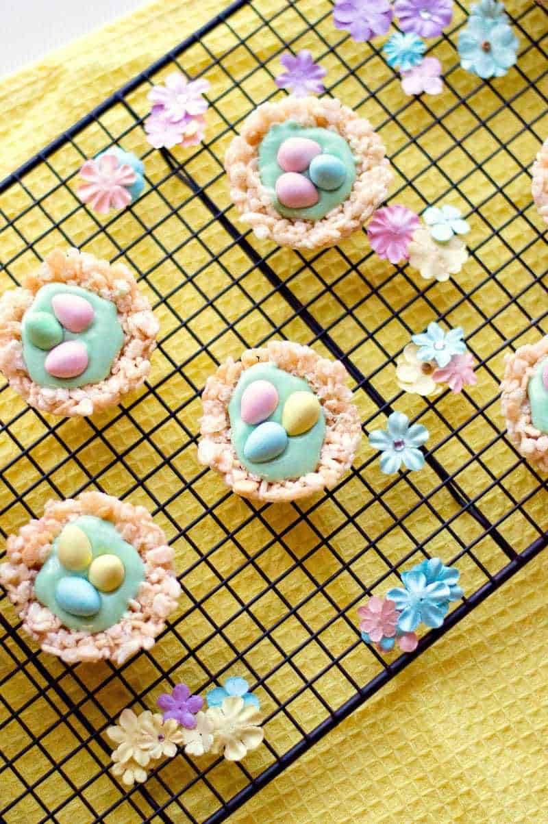 Rice Krispie Nests with green chocolate.