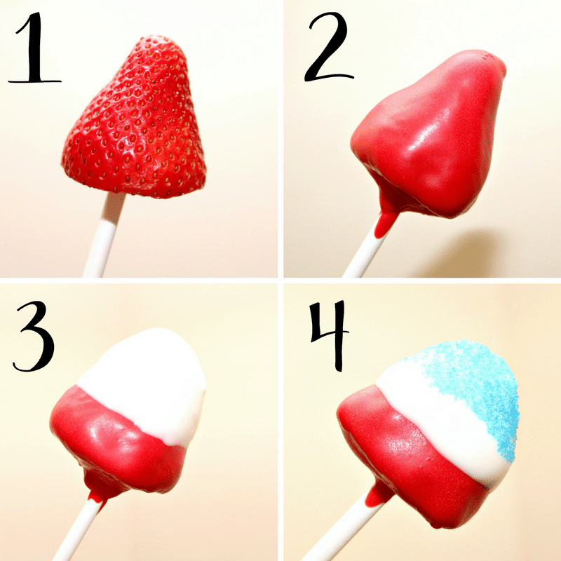 Firecracker Strawberry Pops are a fun and festive dessert perfect for a 4th of July BBQ, patriotic Memorial Day celebration, or laid back Labor Day. These no bake red, white, and blue treats are easy to make, adorable, and tasty as can be.