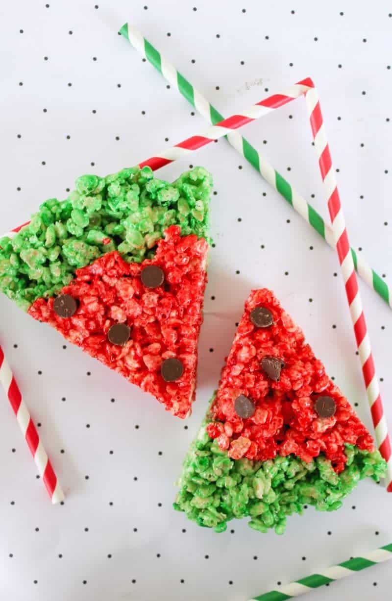 Watermelon Rice Krispies Treats are a fun and easy to make no-bake kids treat perfect for all your summer BBQs and birthday parties.