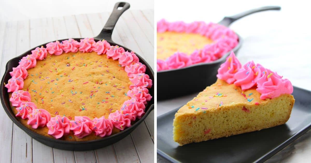 Cast Iron Skillet Cookie with Homemade Pink Frosting