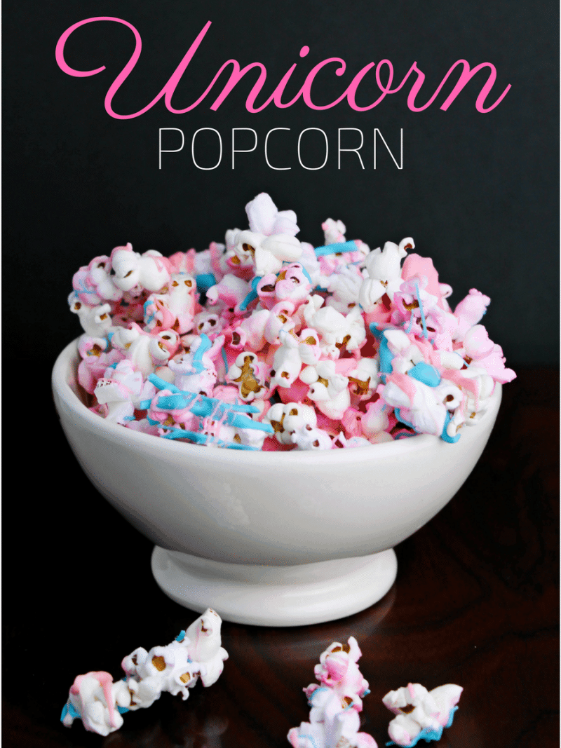 Unicorn popcorn is an easy to make and colorful treat that is perfect for your unicorn themed birthday party or unicorn sleepover! 
