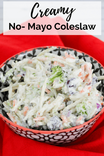 An easy, guilt-free, creamy no mayo coleslaw recipe that makes a great healthy side dish for summer barbecues. 