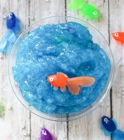 This blue and glittery, borax-free, under the sea ocean slime is a fun DIY sensory activity perfect for the summer months. 