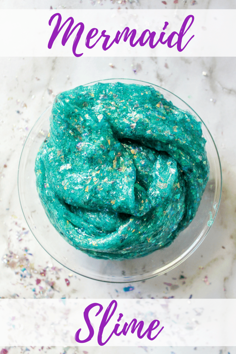 This borax-free sparkly mermaid slime is an easy DIY kids activity perfect for a mermaid party!