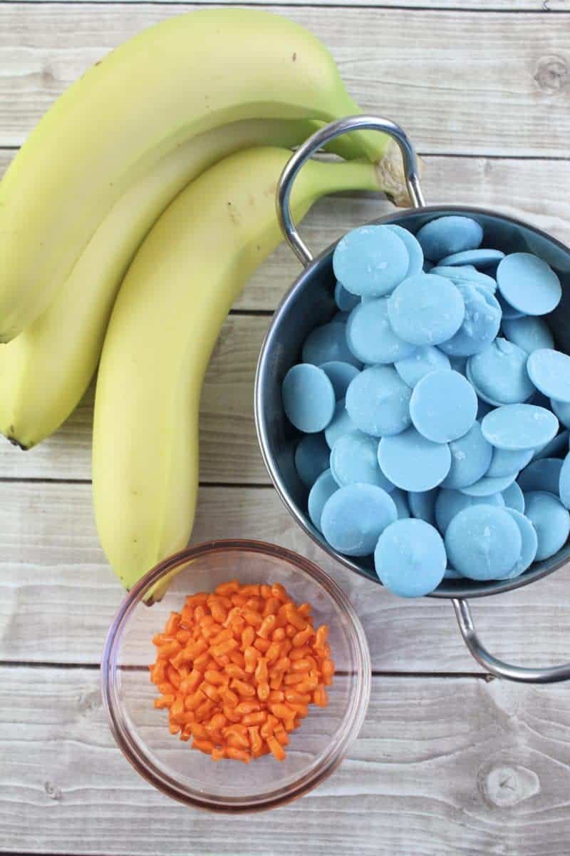 Blue candy melts, fish sprinkle, and bananas. 