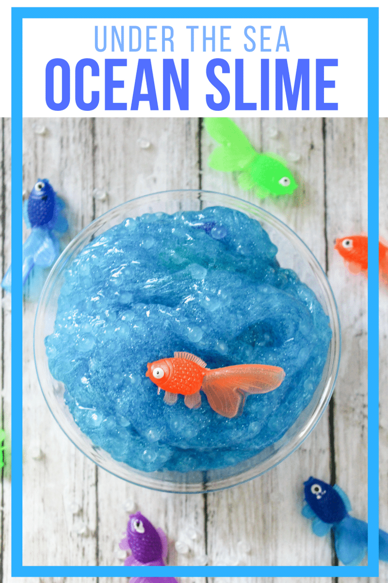 This blue and glittery, borax-free, under the sea ocean slime is a fun DIY sensory activity perfect for the summer months. 