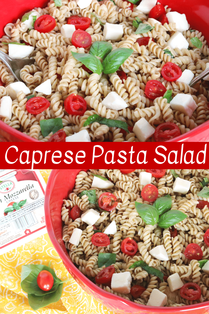 Made with fresh mozzarella, tomatoes, basil, and tossed in a balsamic vinaigrette; Caprese Pasta Salad is the perfect summer side dish for barbecues, potlucks, or picnics.