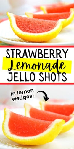Strawberry Lemonade Jello Shots in Lemon wedged