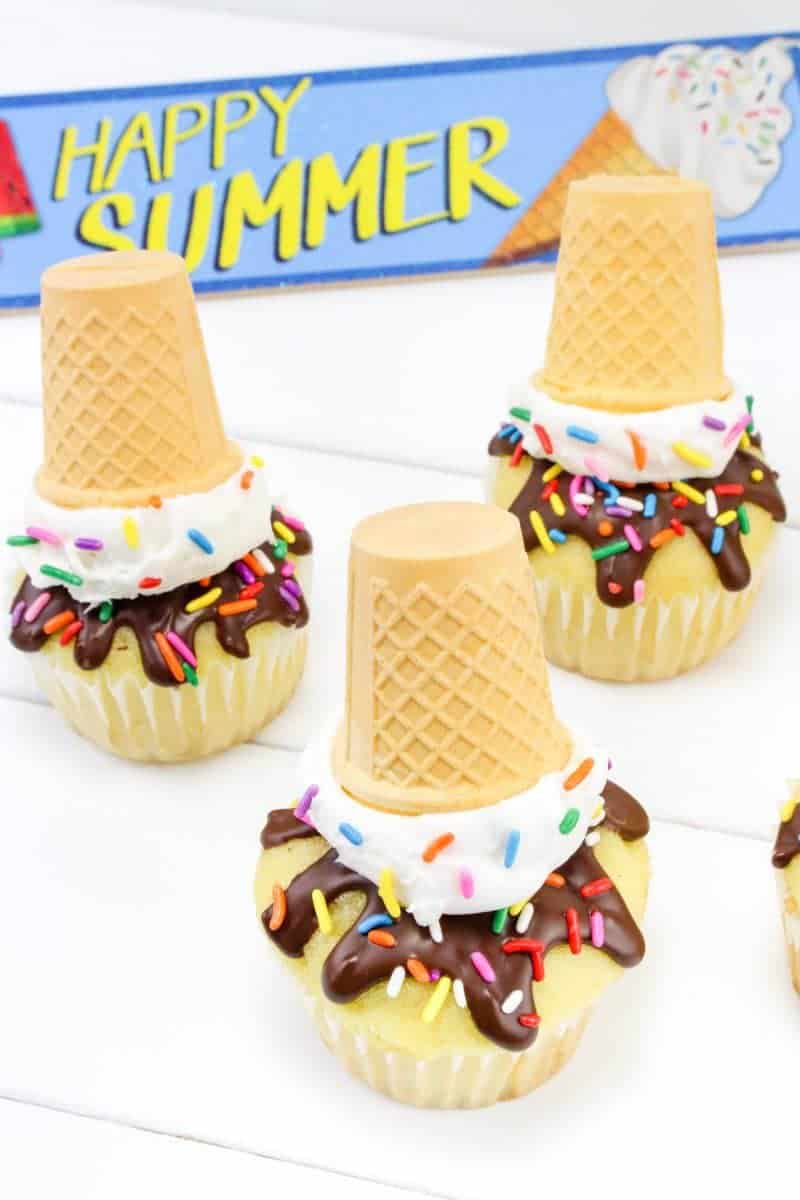 Melting ice cream cone cupcakes are easy to make and designed to look like a ice cream cone that fell upside down and is beginning to melt.