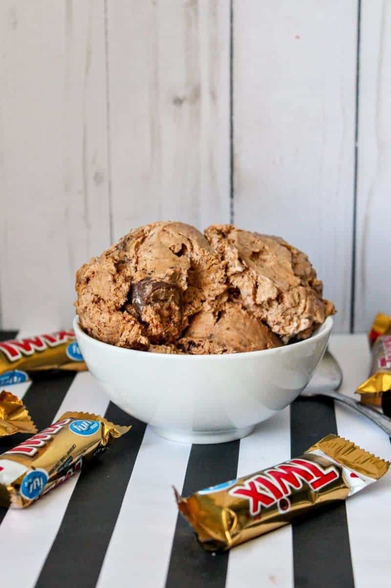 Creamy homemade chocolate twix ice cream is an easy to make indulging frozen treat perfect for summer or anytime of the year.