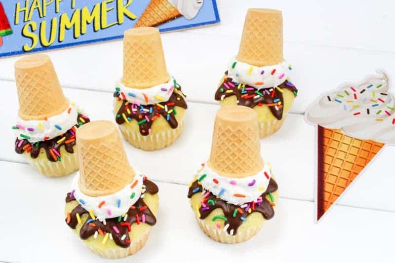 Melting ice cream cone cupcakes are easy to make and designed to look like a ice cream cone that fell upside down and is beginning to melt.