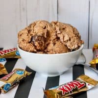 Creamy homemade chocolate twix ice cream is an easy to make indulging frozen treat perfect for summer or anytime of the year.