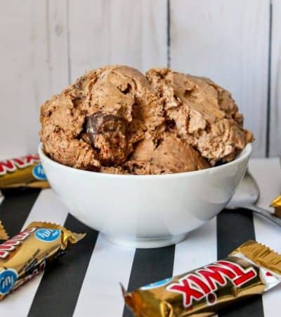 Creamy homemade chocolate twix ice cream is an easy to make indulging frozen treat perfect for summer or anytime of the year.