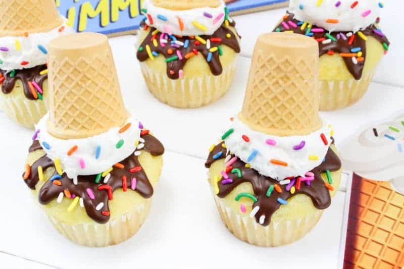 Melting ice cream cone cupcakes are easy to make and designed to look like a ice cream cone that fell upside down and is beginning to melt.