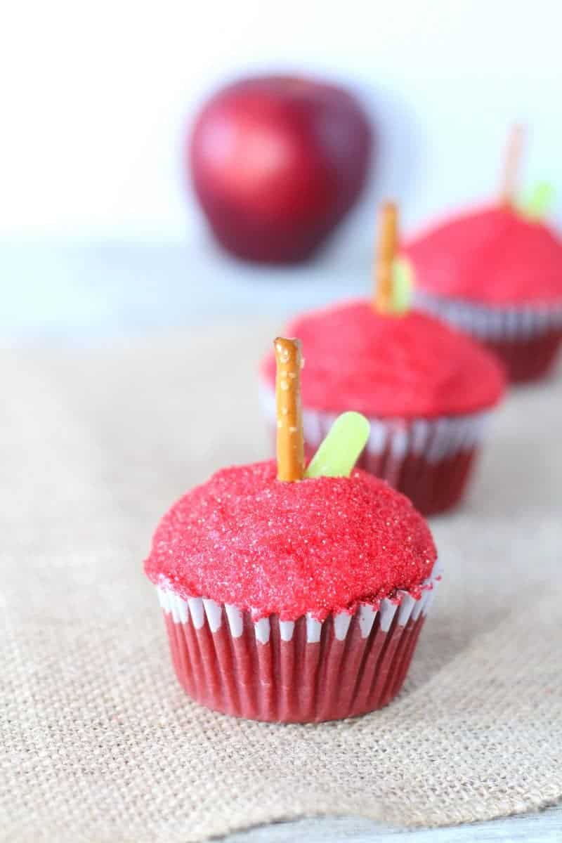 These apple cupcakes will make a fun back to school treat for the kids and the teachers on the first day of school.