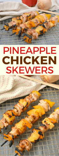 Grilled pineapple chicken skewers with a sweet and tangy polynesian glaze are a perfect for an easy family dinner option or for serving at your next BBQ.