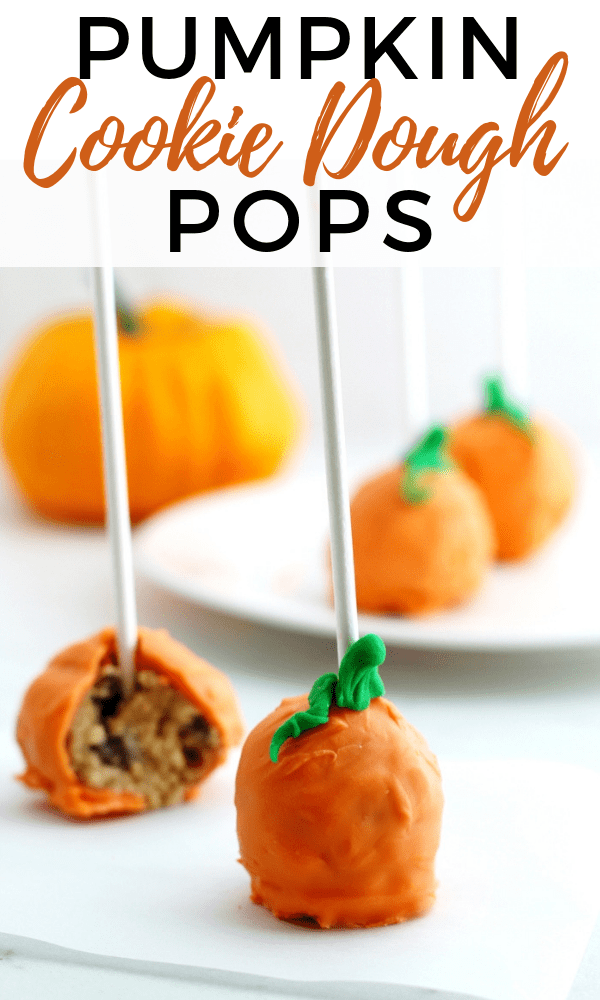 Pumpkin pops are a perfect treat for a Halloween party. These pumpkin-shaped cookie dough pops are easy to make, no oven necessary! 