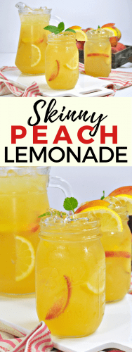 A skinny peach lemonade recipe made using fresh peaches. With no sugar added, this skinny lemonade makes the perfect guilt-free beverage for summertime.