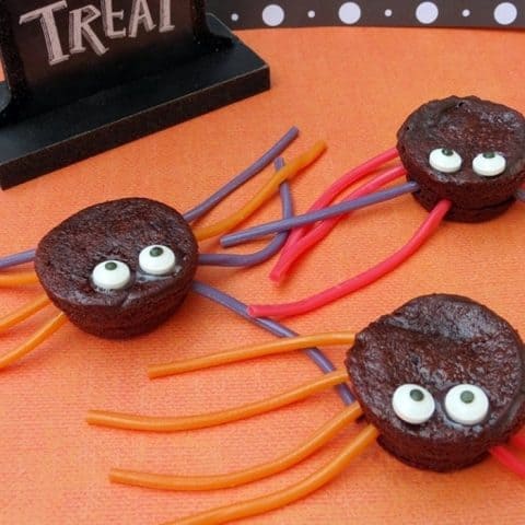 Brownie bite spider treats are perfect for when you need an easy last minute treat for a Halloween party. They are super quick and easy to make.