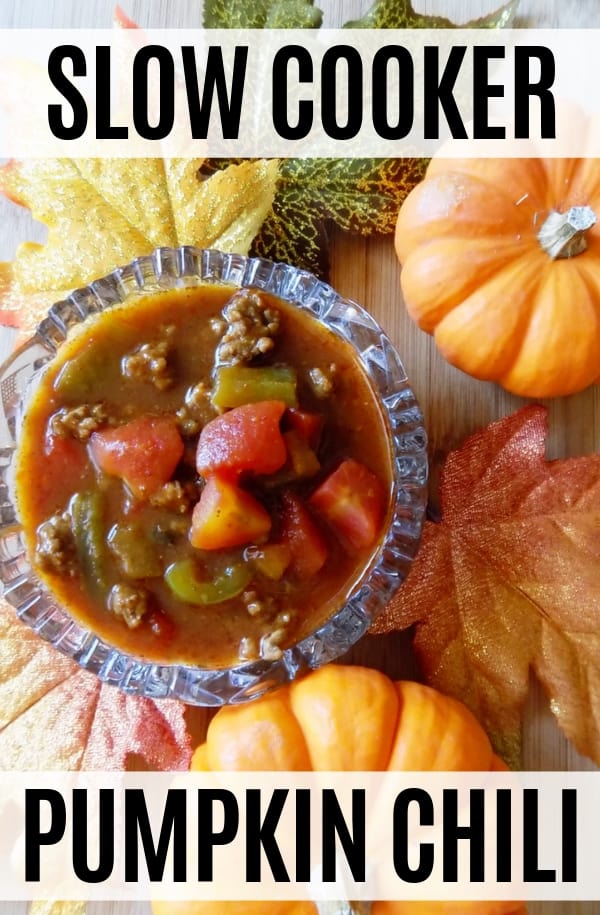 A savory Fall slow cooker Pumpkin chilli recipe perfect for warming your bones up on a cool evening.