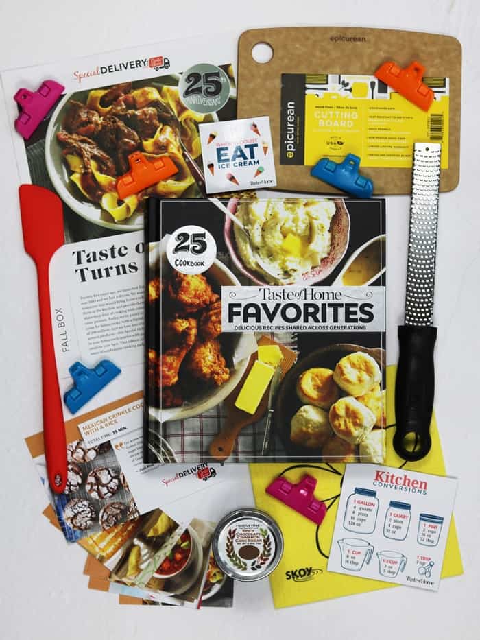 The Special Delivery box is packed with a variety of goodies hand selected from the Taste of Home test kitchen. Everything from spices and herbs to kitchen accessories are fair game for this quarterly subscription box.