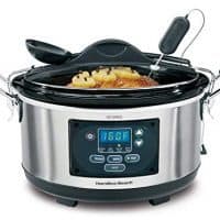 Hamilton Beach Slow Cooker With Temperature Probe, 6 Quart, Programmable, Stainless Steel