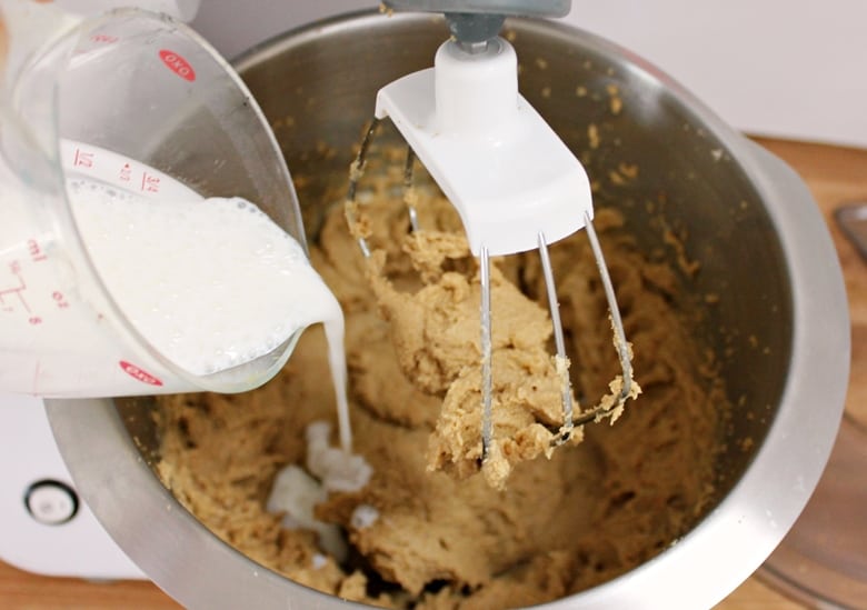 Buttermilk being added to bowl