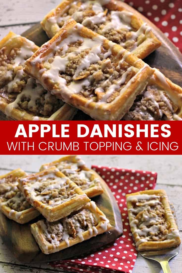 An apple danish recipe with a delicious crumb topping and drizzle of icing. This tasty apple crumb danish makes for a sweet breakfast or brunch option. 