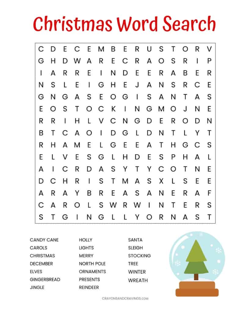 Free Christmas Word Search printable worksheet with 20 Christmas themed vocabulary words. Perfect for the classroom or as a fun Christmas activity at home. #freeprintable #worksheet