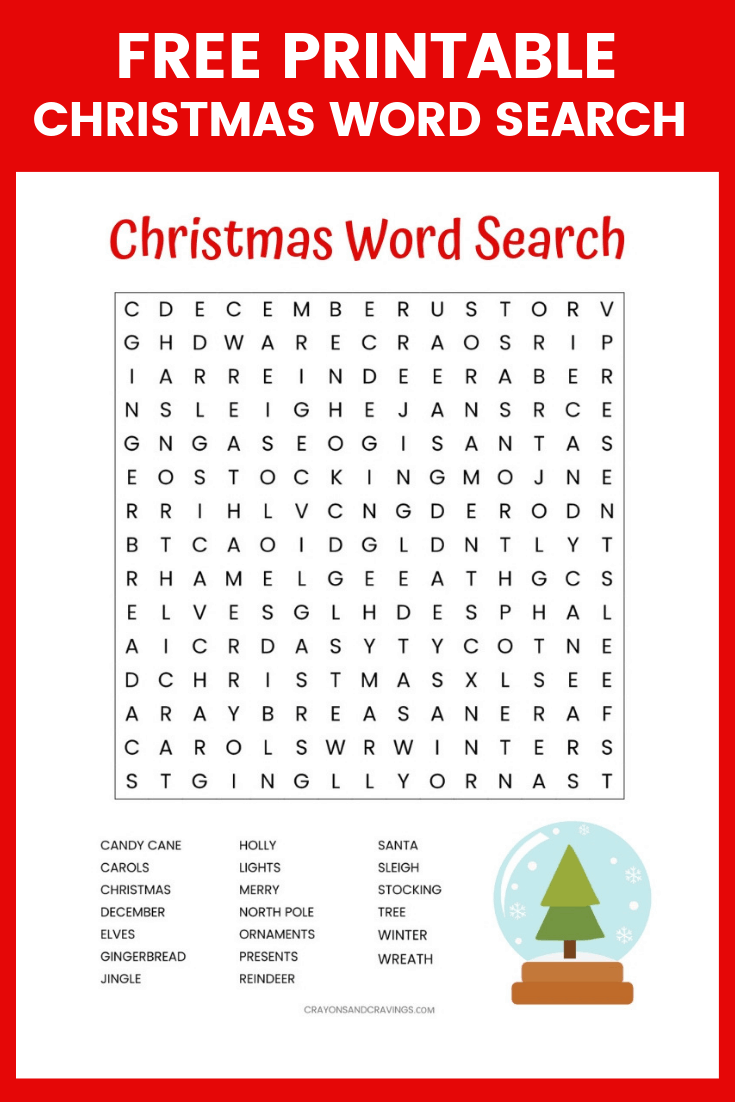 Free Christmas Word Search printable pin image.