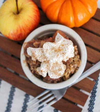 An easy apple pear crisp recipe made in the slow cooker. This warm and comforting Fall dessert is great on its own or served with vanilla ice cream. Yum!