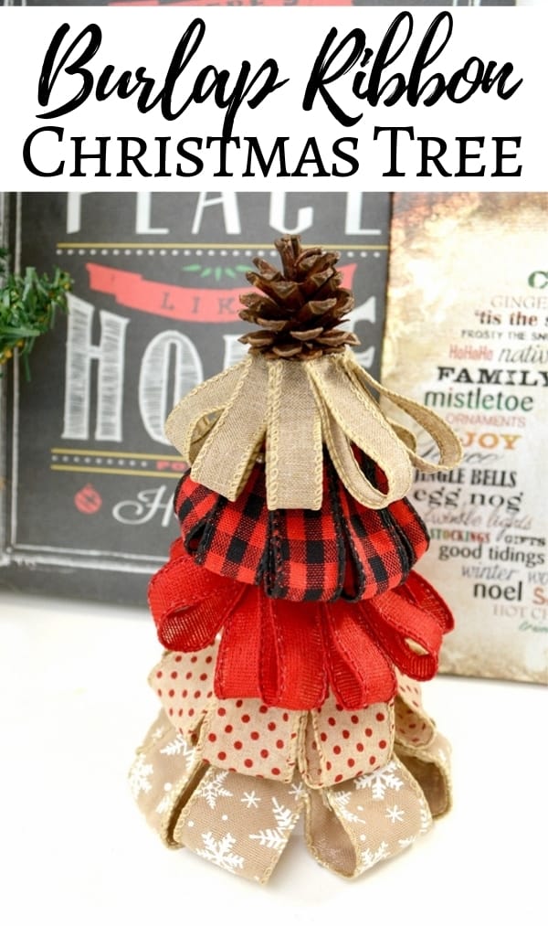 If you love rustic décor, you will absolutely adore this burlap ribbon Christmas tree craft. They are perfect for holiday decor or holiday gifting!